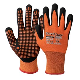 Ruvigrab - Work Gloves Nitrile Foam Orange PVC Nubs | Garden Gloves | Nitrile Gloves | Construction Gloves | Agricultural Gloves | Grip and Comfort of Gloves | Size 8