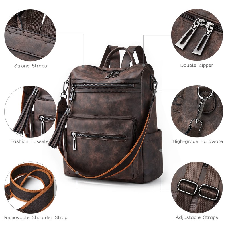 Shrrie Backpack Purse for Women Leather Backpack Fashion Designer Travel
