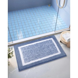 Color&Geometry Bath Mats for Bathroom Non Slip, 24"x36" Large Light Blue Bathroom Rugs, Absorbent, Soft, Washable, Microfiber Shower Mat Outside Shower