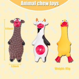 MIIXUER 3 Pack Squeaky Dog Toys, Animal Interactive Dog Toys, Squeaky Dog Toys for Small Dogs to Large Dogs - Cow, Sheep, Duck