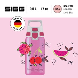 SIGG – Viva One Swimming Fruits – Drinking Bottle for Children, Suitable for Carbonated Drinks, Leak-Proof, Dishwasher-Safe, BPA-Free, for Sports and School, Pink with Swimming Fruits, 0.5 L