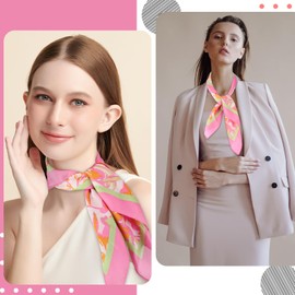 LXUEJIE 27.5” Square Satin Head Scarf, Pink Silk Feeling Scarf Medium Square Satin Head Neck Scarves for Women Fashion Wrap Neck Scarves for Hair Wrapping and Sleeping at Night