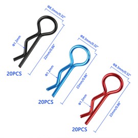 Rchobbytop 60 clips de cuerpo a control remoto universales R para 1/8 1/10 escala en coche todoterreno, Buggy Rock Crawler Truck cáscara de curso corto, negro y rojo y azul