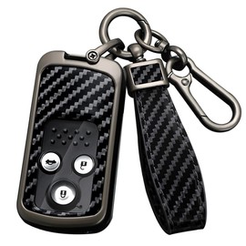 HIBEYO Car Key Fob Cover for Honda Accord Civic CRV Fit Shuttle Freed Spike Hybrid Stepwgn Spada Accessories with Keychian PVC Carbon Fiber Texture 2 3 Button Car Key Case-Black