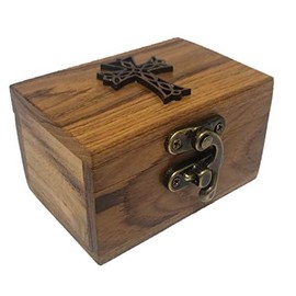 RK Collections Cross Rosary Box Made of Teak Wood,First Communion Jewelry Box,Trinket Box for Rosary Beads,Keepsakes,Small Jewelry and Mememtos