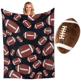 Mindsoft Football Throw Blanket Gift for Boys Men with Plush Pillow, 50 x 60 Inches Soft Flannel Football Blankets with Fluffy Pillow for Men Couch Sofa Bed Sports Rugby Lover Team Gifts Decoration