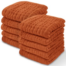 Comfy Cubs Muslin Cloths for Baby Pack of 10 - Soft 6-Layer Cotton for Delicate Skin - 25 x 25 cm Large Size - Absorbent, Durable, Gentle Wash Cloth for Newborns and Toddlers - Garnet