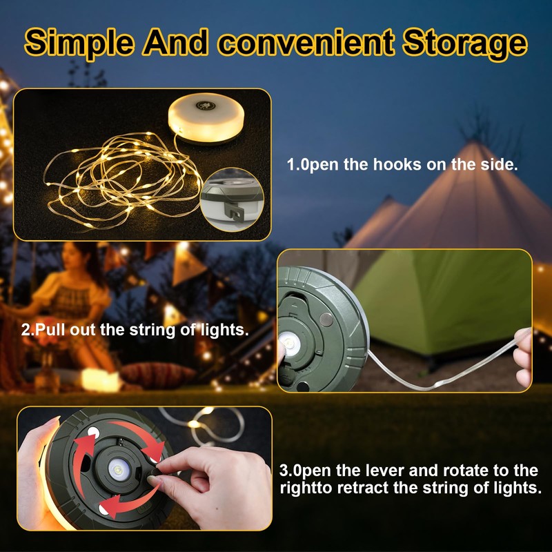 hautllaif 10M Camping String Lights,8 Lighting Modes Camping Fairy Lights,Portable