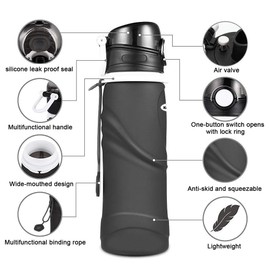 Kemier Collapsible Silicone Water Bottles-750ML,Medical Grade,BPA Free Travel Water Bottle Can Roll Up,26oz,Leak Proof Foldable Sports & Outdoor Water Bottles