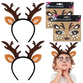 Deer Headband and Reindeer Headband for Christmas, Children and Adults, Suitable for Festive Occasions, Antlers Headband with Rhinestone Stickers, Party Headpiece