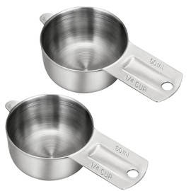 2PCS 1/4 Cup Scoop Measuring Cup (60ml, 2oz) Stainless Steel Coffee Measuring Scoops for Flour Rice Dog Food Wet and Dry Ingredients, Dishwasher Safe
