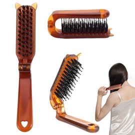 Pig Bristle Hair Brush, 3 Piece Comb, Comb, Hair Comb, Portable Comb, Foldable, 180°, Anti-Static, Suitable for Men, Women, Children, Suitable for All Hair Types, Volumes, Lengths