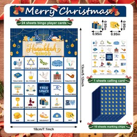 Liliful 35 Pcs Hanukkah Bingo Games Menorah Bingo Card for Adults Kids 24 Players Hanukkah Party Card Game Set Hanukkah Bingo Calling Cards for Teens School Family Hanukkah Party Games Favor Supply