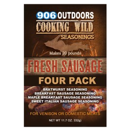 Cooking Wild Seasonings FRESH SAUSAGE Variety Four Pack, Seasons up to 20 pounds of Wild Game or Domestic Meat, 11.7 ounce, includes cure packets