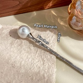 2 Pcs Hair sticks for buns,French hair pins for women,Buns and Updos with No Hair Damage, Pearl Metal Pin Great Hold,Suitable for fine & thick hair US295 (Large pearl hairpin)