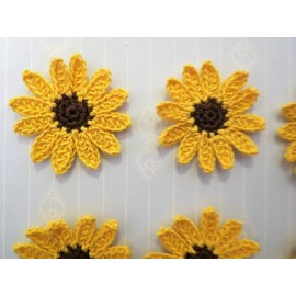 Handmade Crochet Flower Small Daisy Applique Embellishment Brown Yellow 6 Pcs