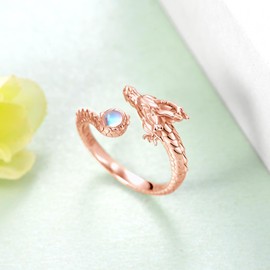 qielizhu Dragon Ring 925 Sterling Silver Rose Gold Moonstone Dragon Rings Chinese Dragon Jewelry Gifts for Women Men