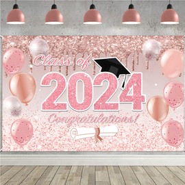 Graduation Decorations 2024, 2024 Graduation Banner for Men Women,Congratulations Graduates Banne Backdrop Masters Graduation Party Supplies (pink)