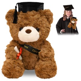 SKIKHN Graduation Plush Bear Toy, 23 cm Exam Bear, Teddy Bear Plush Toy with Diploma and Doctor's Hat, Plush Soft Toys Toy, Graduation Bachelor Gift, Gifts for Bachelor Degree, Brown