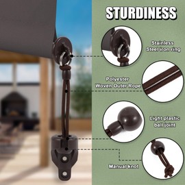 New Bungee kit + end caps Universal Replacement Mounting Brackets of Exterior Sun Shades Outdoor/Indoor Roller up Blinds (Brown, 2pack)