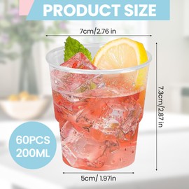 Kleemeiero Pack of 60 Cocktail Cups 200 ml Drinking Cups Reusable Transparent Plastic Cups Hard Plastic Party Cups Reusable Cups Cocktail Glasses Plastic for Party, Wedding, Banquet