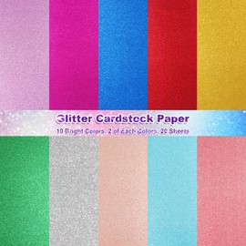 DIYASY 20PCS Glitter Cardstock Paper, A4 Colored Glitter Paper for Crafts Premium Cardstock for Cricut, DIY Crafts Card Making Christmas Birthday Wedding Party Decor