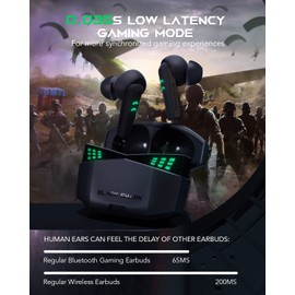 Black Shark Bluetooth Earbuds with 0.035s Ultra-Low Latency, Dual Environmental Noise Cancelling Microphones, Wireless Gaming Earbuds with Bluetooth 5.3, IPX5 Waterproof, 28h Listening Time
