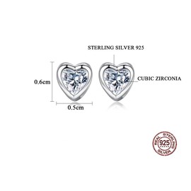 Heart Shaped Cubic Zirconia Stud Earrings - 925 Sterling Trendy Silver Studs - Minimalist CZ Stone Heart Fashion Earrings for Women