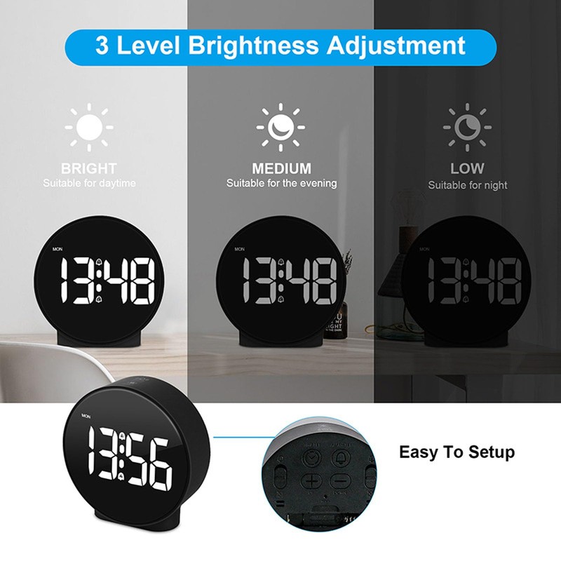 Sxhlseller 4 Inch LED Alarm Clock for Bedroom - Adjustable