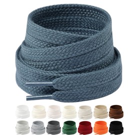 Stepace 2 Pairs 2/5" Flat Shoe Laces for Sneakers Upgrade Soft Shoelaces for Sneakers Flat Double Layer Shoestrings Replacement Boots Strings (Blue Gray, 55 Inches)