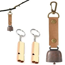 Loud Bear Bell, Loud Golden Bear Bells and Emergency Whistle Solid Brass for Survival Cycling Fishing Climbing (2 Sets)