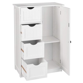 Home Furnishing Plaza Single Door Bathroom Storage Cabinet with 4 Drawers White Floor Cabinet Multifunctional Bathroom Storage Organizer Rack Stand