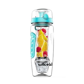willceal Water Bottle with Fruit Infuser 945 ml Durable with Removable Ice Gel Ball, Large - BPA Free Tritan, Flip Lid, Tight Design - Sports, Camping (Petrol)