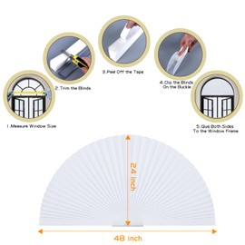 ChYoung Arch Window Shade Stick on Half Circle Window Covering No Tools Pleated Fabric Semi Circle Half Round Window Shade Light Filtering Half Window Blinds for Living Room (White, 48x24inch)