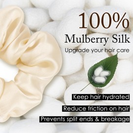 OLESILK 100% Mulberry Silk-Scrunchies for Hair Sleep, Women Grils Silk Hair Ties for Frizz & Breakage Curly Hair, No Damage, Elastics Ponytail Holder, 3 Pack