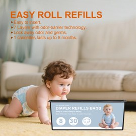 Diaper Pail Refills Bags Compatible with Genie Easy Roll Signature and Platinum Diaper Pails,120 Refills Holds Up to 5600 Newborn Diapers,7-Layer Odor-Barrier Technology (4 Pack)