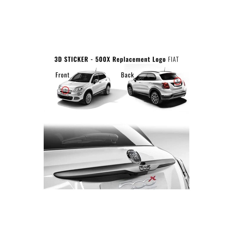 Fiat 14186C-14187A 3D Sticker Logo 500X, Black, 2 Pieces, Front