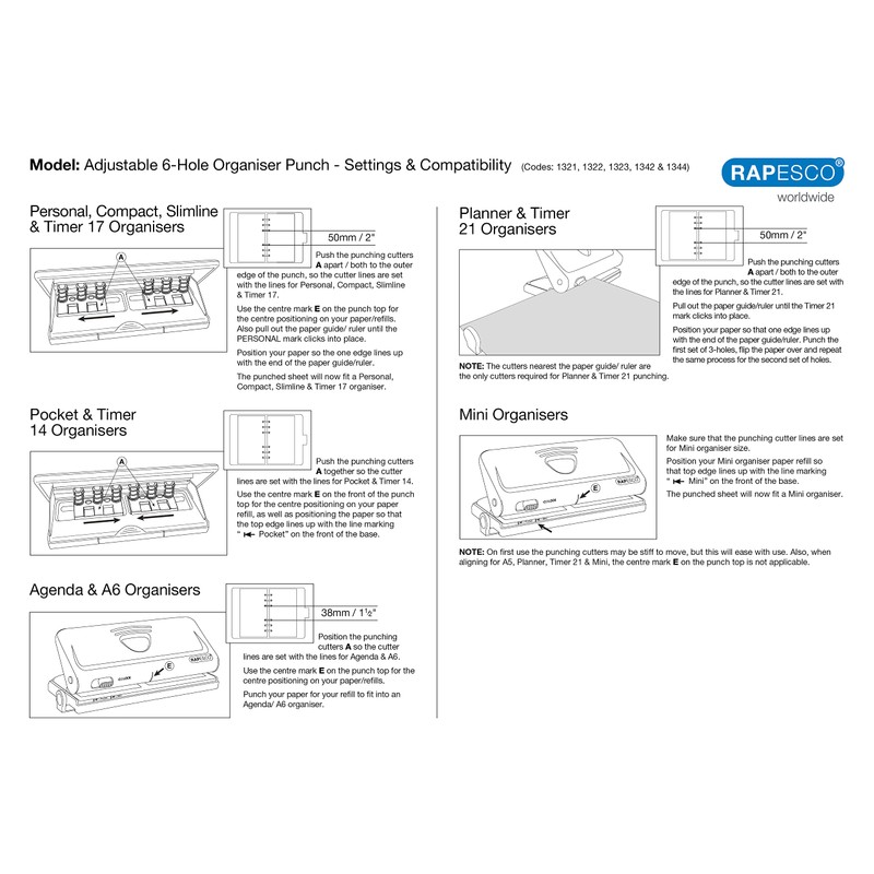 Rapesco 1323 Adjustable 6-Hole Organiser/Diary Punch, 10 Sheet Capacity, Powder