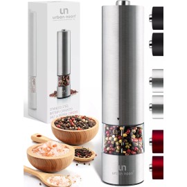 urban noon Electric Salt and Pepper Grinder - Single Battery Operated Stainless Steel Sa...