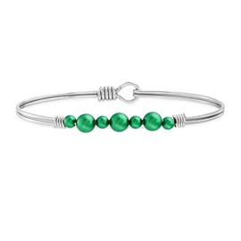 Luca + Danni Graduated Crystal Pearl Bangle Bracelet in Emerald For Women - Silver Tone Regular Size Made in USA