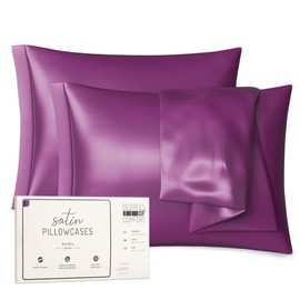 Purple Satin Pillowcase Queen Set of 2 | Pillow Cases for Hair and Skin | 20 x 30 Inch–Slip Silky Comfort with Envelope Closure