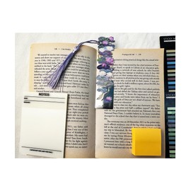 ZMLSED 8 Pack Aesthetic Book Annotation Kit, Water Lily Metal Bookmark，Morandi Sticky Tabs Set，Page Markers Transparent Sticky Notes，Writable and Repositionable Flags Strip Index for Books Lover