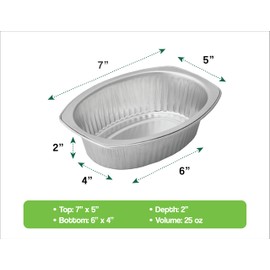 7" Oval Heavy Duty Aluminum Container | To-Go Boxes, Meal Prep Containers, Take-Out & Storage Containers | Reusable, Stackable | Reheat in Microwave, Stovetop, Oven & Grill (24)