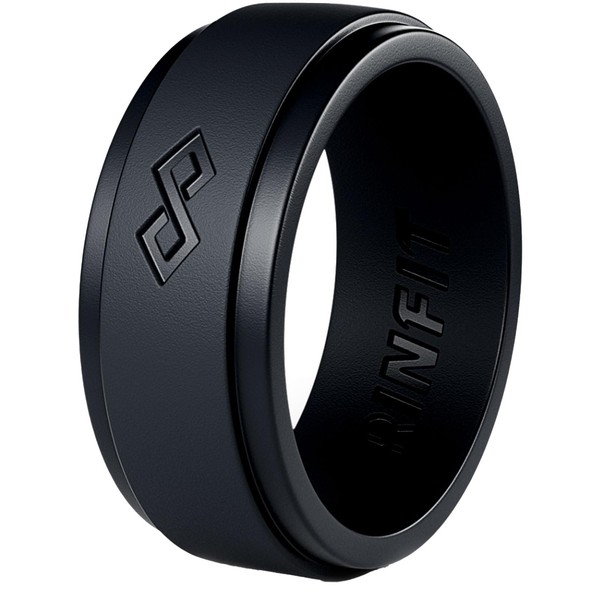 Rinfit Silicone Rings for Men - Mens Silicone Wedding Band - Silicone Ring Men - Rubber Wedding Rings - Rubber Rings Men - Infinity Collection - Black, Size 9