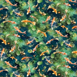 P&B Textiles Koi Pond by Clint Eagar 05632 Multi Koi Pond Allover Cotton Quilting Fabric