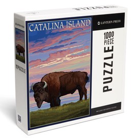 Catalina Island, California, Bison and Sunset (1000 Piece Puzzle, Challenging Jigsaw Puzzle for Adults, Made in USA)