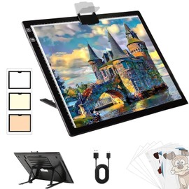 Rechargeable A3 LED Diamond Art Light Board,Tracing Light Box with Stand and Clip,3 Colors Mode Wireless Copy Pad for Diamond Painting,Weeding Vinyl,Sketching & Drawing