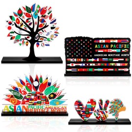 4 Pcs Asian American And Pacific Islander Heritage Month Table Centerpiece Wooden Sign AAPI Decorations Table Topper for Home School Office Indoor Party Decor Housewarming Gift