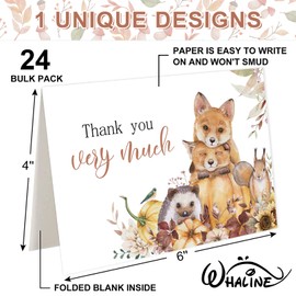 Whaline 24 Pack Fall Woodland Thank You Cards Bulk Watercolor Pumpkin Animal Greeting Cards with Envelope Sticker Blank Note Cards for Autumn Birthday Baby Shower Party Supplies, 4 x 6 Inch