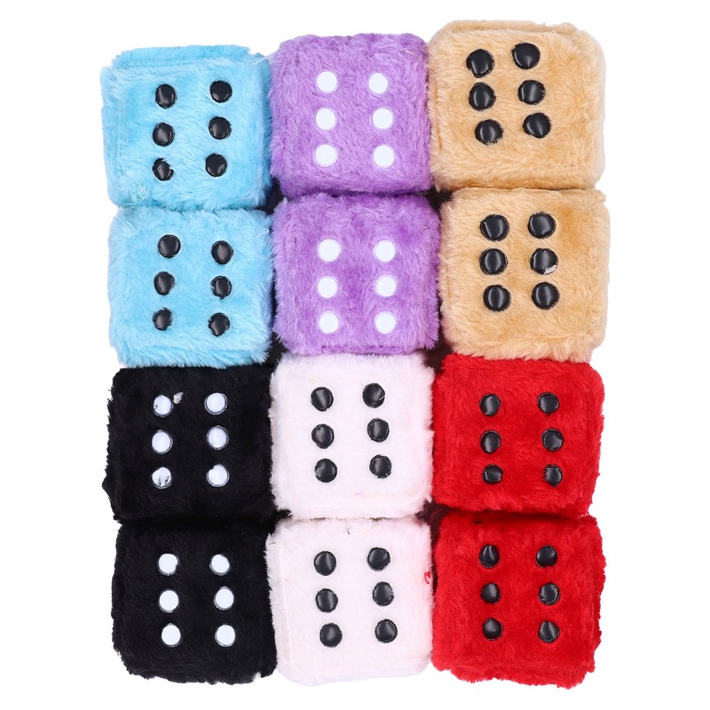6 Pairs Car Rearview Mirror Hanging Plush Dice with Dots